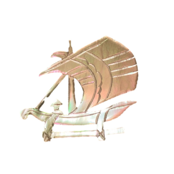 vtg 1930’s Abalone Mother of Pearl Sailboat Brooch C Clasp 1.6” - Picture 1 of 6